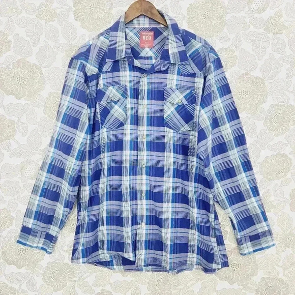 Wrangler Pearl Snap Red Button down Long sleeve Plaid Shirt Men'sXLT - Picture 1 of 7